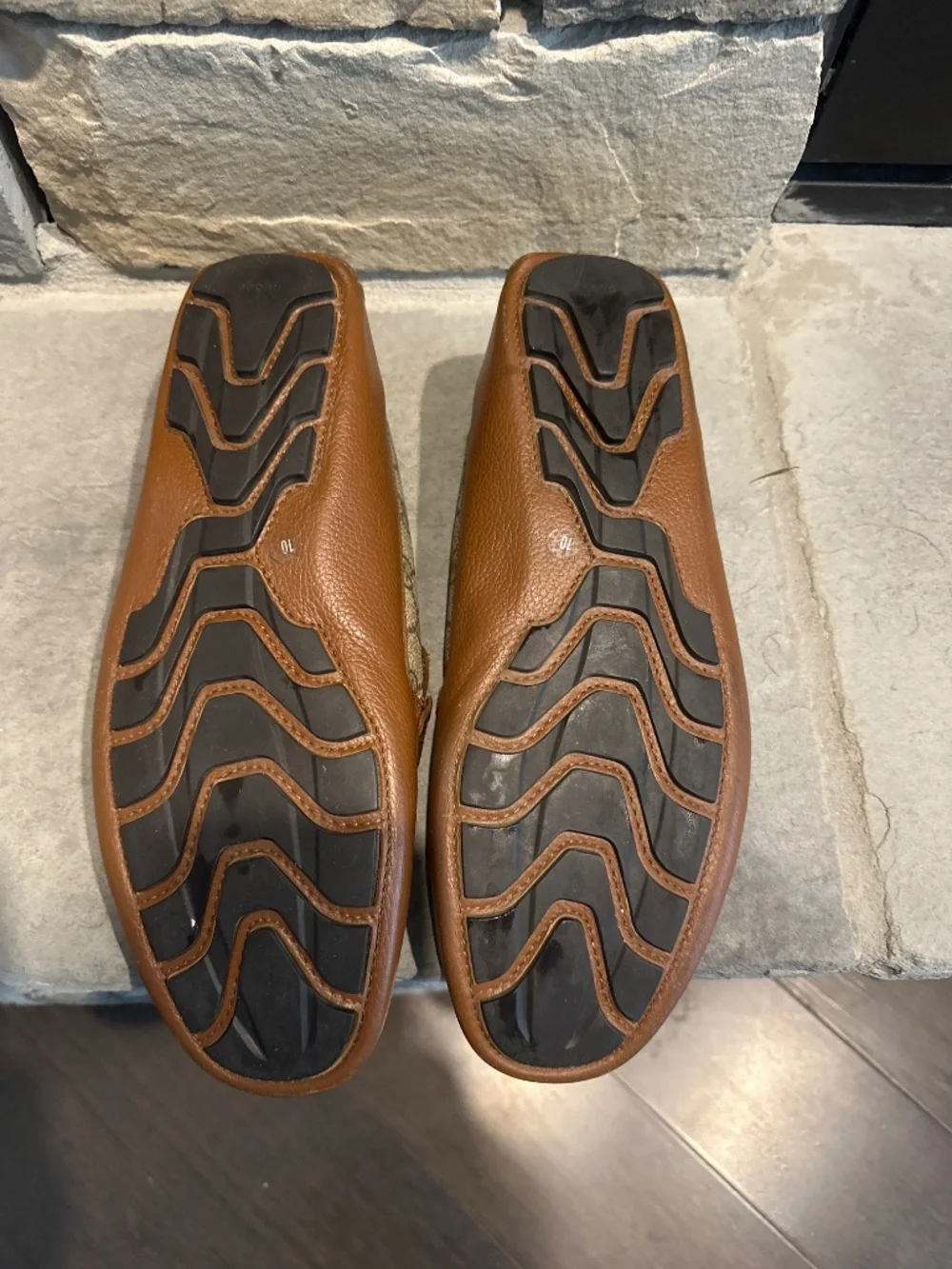 Authentic Gucci Men’s Brown Leather GG Supreme Web Driving Loafers Moccasin sz10